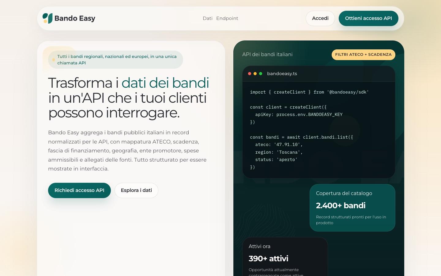 Bando Easy API live preview