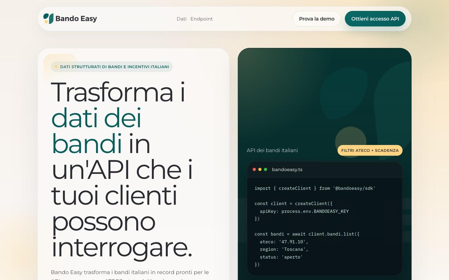 Bando Easy API live preview